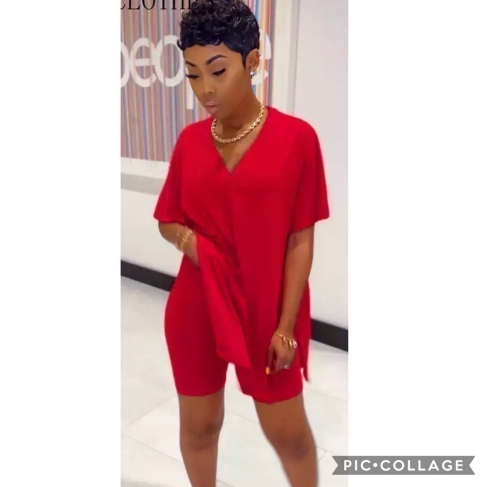 Red! 2 Piece Biker’s Shorts & Top - Picture 2 of 2